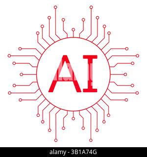 Logotype de technologie d'intelligence artificielle et d'apprentissage automatique, rendu 3D isolé sur fond blanc Banque D'Images