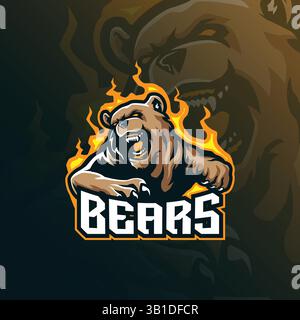 conception de logo de mascotte d'ours avec style de concept d'illustration moderne pour l'impression de badge, d'emblème et de t-shirt. illustration d'ours en colère pour l'équipe sportive. Illustration de Vecteur