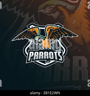 vecteur de conception de logo de mascotte de perroquet avec style de concept d'illustration moderne pour l'impression de badge, d'emblème et de t-shirt. illustration de perroquet en colère. Illustration de Vecteur