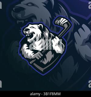 vecteur de conception de logo de mascotte d'ours avec style de concept d'illustration moderne pour l'impression de badge, d'emblème et de t-shirt. illustration de hockey d'ours en colère. Illustration de Vecteur