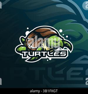 vecteur de conception de logo de mascotte de tortue avec un style de concept d'illustration moderne pour l'impression de badge, d'emblème et de t-shirt. illustration de tortue de mer. Illustration de Vecteur