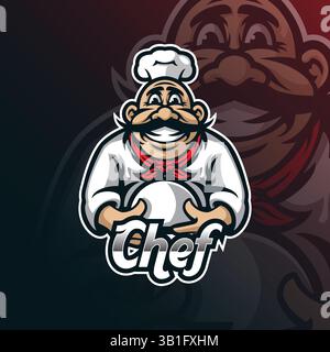 vecteur de conception de logo de mascotte de chef avec un style de concept d'illustration moderne pour l'impression de badge, d'emblème et de t-shirt. illustration de chef intelligent. Illustration de Vecteur