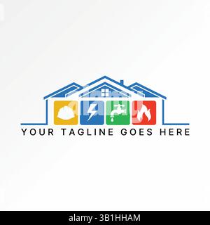 Conception de logo concept graphique créatif premium vecteur image stock top vendre maison de toit casque tonnerre eau robinet feu flammes réparation de projet électrique Illustration de Vecteur