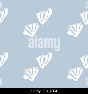 Motif sans couture d'algues sur fond bleu doux avec des formes blanches d'inspiration marine minimales Illustration de Vecteur