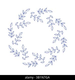 Cadre de cercle de branches d'olivier bleu méditerranéen Illustration de Vecteur