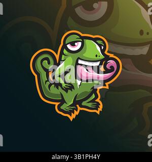 vecteur de conception de logo de mascotte caméléon avec un style de concept d'illustration moderne pour l'impression de badge, d'emblème et de t-shirt. illustration caméléon intelligente. Illustration de Vecteur
