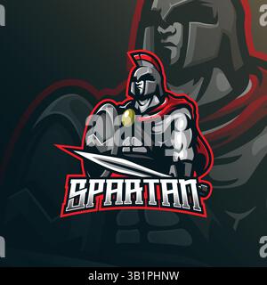 vecteur de conception de logo de mascotte spartan avec un style de concept d'illustration moderne pour l'impression de badge, d'emblème et de t-shirt. illustration spartiate avec épée. Illustration de Vecteur