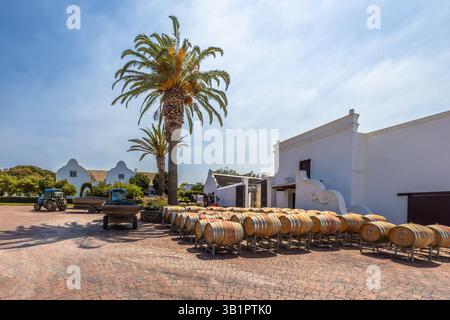 Meerlust Wine Estate, Classical Cape Dutch architecture, Stellenbosch, afrique du Sud. Banque D'Images