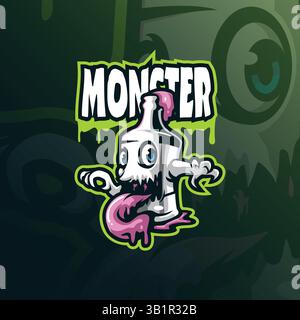 vecteur de conception de logo de mascotte monstre avec un style de concept d'illustration moderne pour l'impression de badge, d'emblème et de t-shirt. illustration monstre intelligente. Illustration de Vecteur