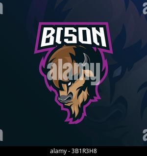 vecteur de conception de logo de mascotte de bison avec style de concept d'illustration moderne pour l'impression de badge, d'emblème et de t-shirt. illustration de la tête de bison. Illustration de Vecteur
