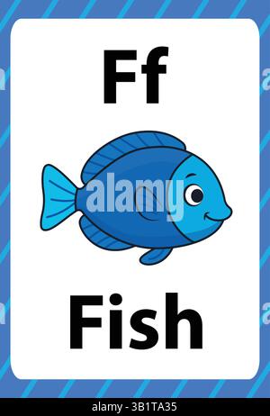 Flash Card Fish Letter F pour l'éducation des tout-petits et des enfants Illustration de Vecteur