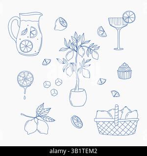 Illustrations sur le thème du citron présentant des boissons, des desserts et des fruits frais dans un design créatif Illustration de Vecteur