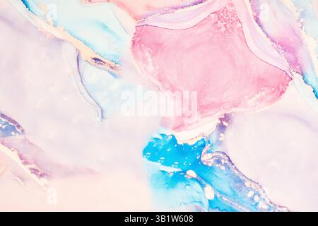 Motif en marbre rose et bleu sur textile, texture abstraite comme fond. Banque D'Images
