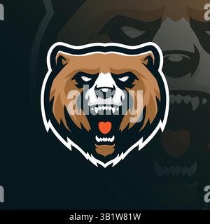 Vecteur de conception de logo de mascotte d'ours avec style de concept d'illustration moderne pour l'impression de badge, d'emblème et de t-shirt. Illustration de tête d'ours en colère. Illustration de Vecteur