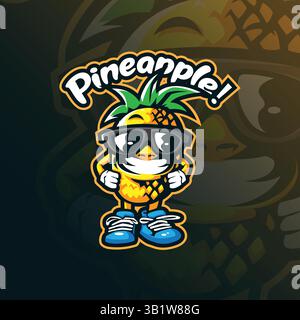 Vecteur de conception de logo de mascotte d'ananas avec style de concept d'illustration moderne pour l'impression de badge, d'emblème et de t-shirt. Illustration ananas intelligente. Illustration de Vecteur