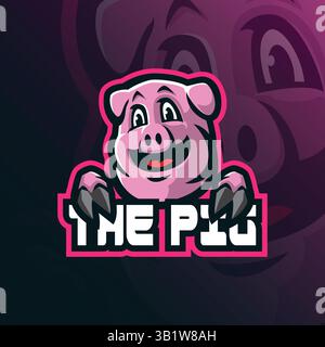 Vecteur de conception de logo de mascotte de porc avec style de concept d'illustration moderne pour l'impression de badge, d'emblème et de t-shirt. Illustration Smart Pig. Illustration de Vecteur