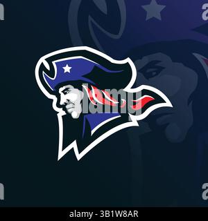 Vecteur de conception de logo de mascotte Patriot avec style de concept d'illustration moderne pour l'impression de badge, d'emblème et de t-shirt. Illustration de la tête Patriot. Illustration de Vecteur