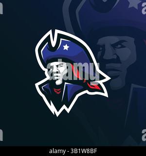 Vecteur de conception de logo de mascotte Patriot avec style de concept d'illustration moderne pour l'impression de badge, d'emblème et de t-shirt. Illustration de la tête Patriot. Illustration de Vecteur