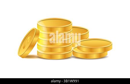 Vues différentes en laiton jaune réaliste ou en or. Signe de dollar en relief et bordure à motif d'étoile sur un fond blanc propre avec ombre douce. 3D.. Illustration de Vecteur