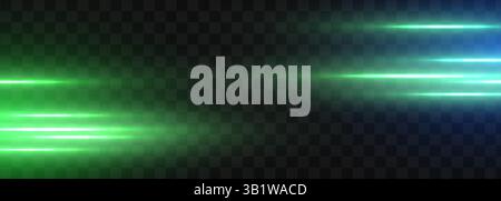 Lignes de lumière laser. Néon horizontal. Lignes de vitesse horizontales au néon. Rayures lumineuses. Faisceaux laser. Flash de lumière et étincelles. Illustration vectorielle Illustration de Vecteur