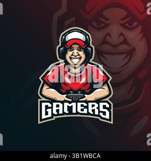 Conception de logo de mascotte de joueur avec style de concept d'illustration moderne pour l'impression de badge, d'emblème et de t-shirt. Illustration de joueur intelligent pour l'équipe sportive. Illustration de Vecteur