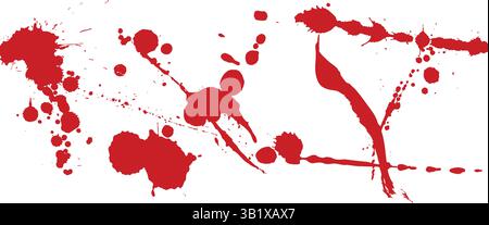 Vecteur d'éclaboussures de peinture rouge sur fond blanc – taches d'encre abstraites Grunge, effet d'éclaboussures de sang, gouttes et taches pour des thèmes d'horreur, textures artistiques Illustration de Vecteur