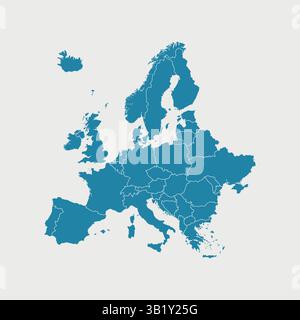 Carte de l'Europe isolée sur fond blanc. Très détaillé. Illustration vectorielle Illustration de Vecteur