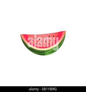 Vecteur de tranche de pastèque. Fruits rouges juteux. Croûte fraîche verte. Détail de graines noires. Illustration de Vecteur