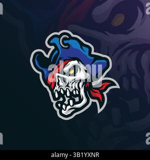 Vecteur de conception de logo de mascotte de crâne avec un style de concept d'illustration moderne pour l'impression de badge, d'emblème et de t-shirt. Illustration de pirates de crâne de tête. Illustration de Vecteur