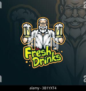 Vecteur de conception de logo de mascotte de boisson fraîche avec un style de concept d'illustration moderne pour l'impression de badge, d'emblème et de t-shirt. Illustration de boisson fraîche. Illustration de Vecteur