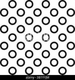 Motif vectoriel minimaliste moderne avec grille circulaire, pois, treillis, maille ou filet. Fond géométrique abstrait sans couture avec des cercles. Noir et w Illustration de Vecteur