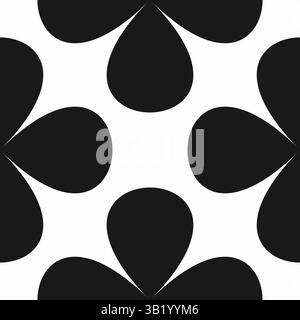 Motif floral noir et blanc avec des formes de trèfle sans couture. Conception vectorielle géométrique dans un style rétro, offrant des illustrations de haute qualité pour le décor Illustration de Vecteur