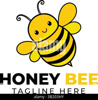 Adorable Honey Bee logo - Cute Cartoon Bumblebee Vector Design Illustration de Vecteur