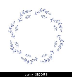 Cadre de cercle de branches d'olivier bleu méditerranéen Illustration de Vecteur