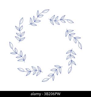 Cadre de cercle de branches d'olivier bleu méditerranéen Illustration de Vecteur