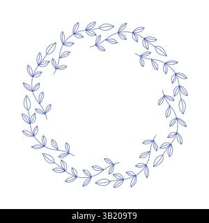 Cadre de cercle de branches d'olivier bleu méditerranéen Illustration de Vecteur