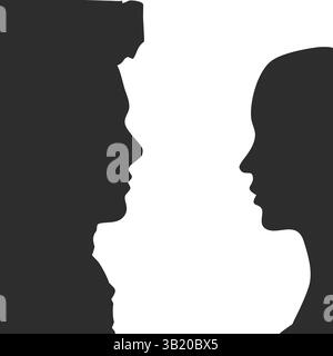 Silhouettes de profil de visage d'homme et de femme vecteur : se regarder les uns les autres Outline Design Illustration de Vecteur