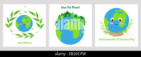 Affiche de la Journée mondiale de l'environnement mise en place Journée de la Terre. Nature verte, écologie écologique écologique. Conception de page Web présentation brochure de carte postale, modèle de flyer. Illustration vectorielle. Illustration de Vecteur