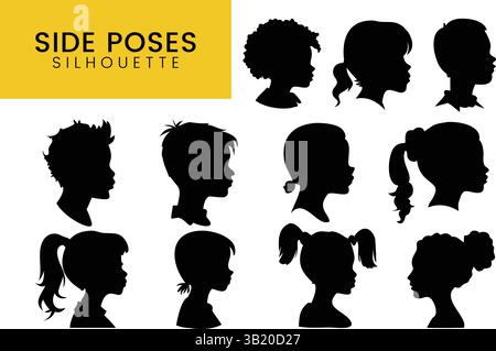 Silhouettes de profil de visage de personnes diverses vecteur : homme, femme, enfants contours de tête pour Avatar et Design Illustration de Vecteur