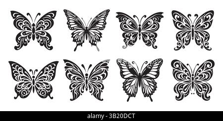 Élégante collection silhouettes de papillon - dessins tribaux et artistiques Illustration de Vecteur