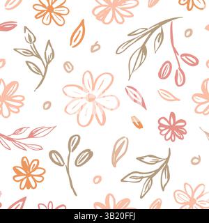 Contour couleurs fleurs sans couture motif dans les illustrations graphiques vectorielles de style dessiné à la main Illustration de Vecteur