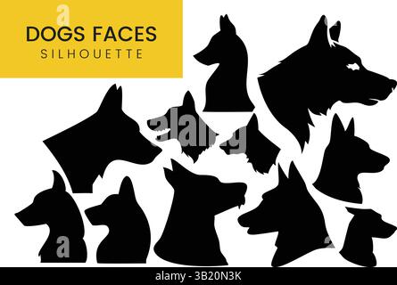 Dog faces Character silhouettes Set animal animal Head icônes illustrations graphiques vectorielles Illustration de Vecteur
