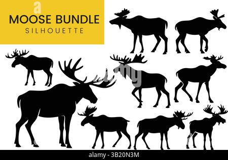 Réalistes Moose silhouettes Set Wild animal Forest Wildlife illustrations graphiques vectorielles Illustration de Vecteur