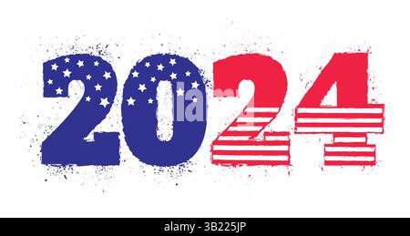 Vector vintage carte de voeux avec 2024 pour Noël et nouvel an. Élection des USA 2024 comme drapeau américain. Vote 2024. Illustration de Vecteur