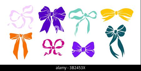 Ensemble d'art différent de noeuds de ruban décoratifs colorés. Illustration de Vecteur