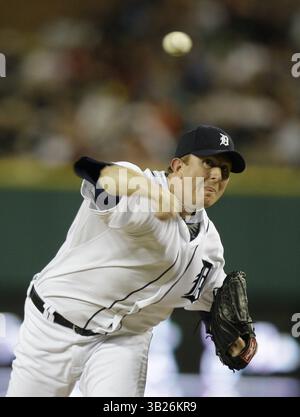 Le lanceur des Tigers de Détroit Zach Miner, ici au 6e inningm, a remplacé le lanceur de départ Edwin Jackson pour commencer la 6e manche contre les Cleveland à Detroit, mi, le mardi 1er septembre 2009. Les Tigers ont remporté une victoire de 8-5 avec Jackson obtenant sa 11e victoire de la saison. JULIAN H. GONZALEZ/Detroit Free Press (crédit image : © Detroit Free Press/ZUMA Press) Banque D'Images