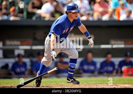 06 septembre 2009 : Ian Kinsler #5 pour les Texas Rangers en action lors d'un match contre les Orioles de Baltimore à Oriole Park à Camden Yards à Baltimore, Maryland. Les Orioles ont battu les Rangers 7 - 0 (crédit image : © Joy Absalon/Cal Sport Media/ZUMA Press/ZUMA Press) Banque D'Images