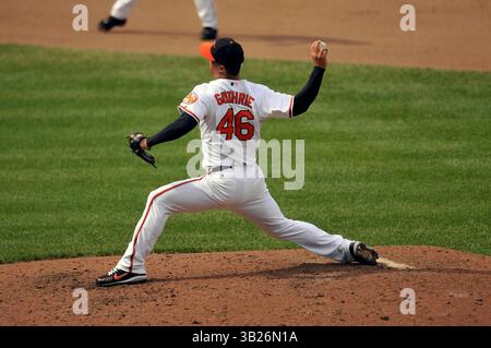 06 septembre 2009 : Jeremy Guthrie #46, lanceur de départ pour les Orioles de Baltimore en action lors d'un match contre les Texas Rangers à Oriole Park à Camden Yards à Baltimore, Maryland. Les Orioles ont battu les Rangers 7 - 0 (crédit image : © Joy Absalon/Cal Sport Media/ZUMA Press/ZUMA Press) Banque D'Images
