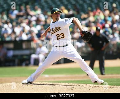 19 juillet 2009 : Oakland Athletics débute le lanceur Brett Tomko #23 en action lors d'un match MLB entre les A d'Oakland et les Tigers de Détroit. Oakland a battu Détroit 9-4.(image crédit : © David Godinez/Cal Sport Media/ZUMA Press) Banque D'Images