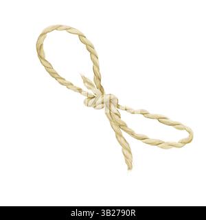 Un arc fait de corde de jute. Illustration aquarelle. Fine ficelle torsadée, nouée, isolée sur un fond blanc ficelle, noeuds noués et nœuds de corde pour Banque D'Images